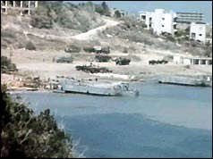 Photograph of a Turkish landing craft delivering supplies to Kyrenia