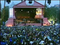 Photograph of the specially constructed neo-classical stage in Hyde Park