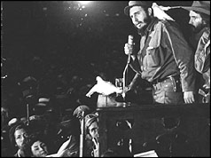 Fidel Castro addresses the crowd after his inauguaration