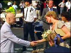 Princess Diana shaking hands with Jonathan Grimshaw