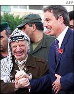 Yasser Arafat and Tony Blair meeting in 2001
