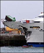 Luxury liner Norwegian Dream in port after collision