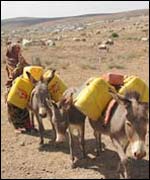 An Issa villager fetches water