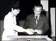 President Park Chung Hee and his daughter Park Geun-hye, 1977 