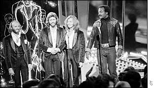 The band at Paramount Studios in 1977 for the Saturday Night Fever premiere