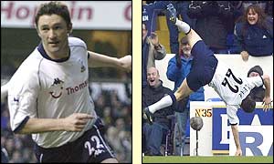 Robbie Keane celebrates scoring a hat-trick against Everton