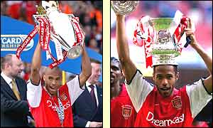May 2002 - Thierry Henry celebrates winning the Premiership and the FA Cup