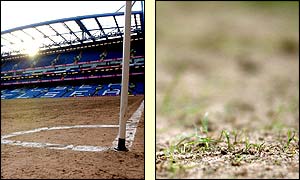 An empty Stamford Bridge shows just how bad the pitch has become, having very little grass left on it at all
