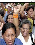 Supporters of former President Joseph Estrada rally in Manila on Tuesday