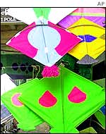 Kites displayed at an Indian stall