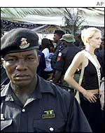 Soldier with Miss World contestant in Nigeria