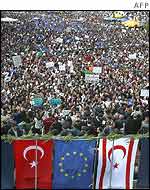 Crowds at Tuesday's rally in northern Nicosia