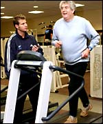Rhodri Morgan on gym treadmill 