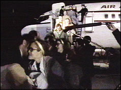 Former hostages being welcomed at Wiesbaden airport