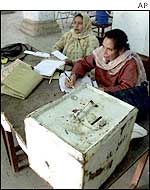 Election officers at a polling booth