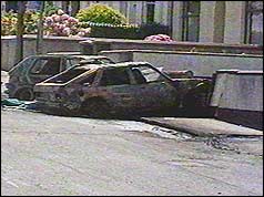 Car wrecks after the shooting