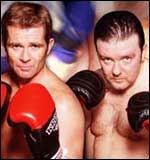 Boxing for charity: Grant Bovey and Ricky Gervais