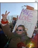 Peace slogans from the 1960s reappeared
