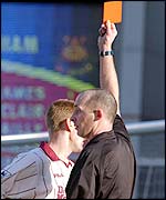 Steve Lomas is sent-off by referee Mike Dean