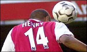 Henry scores his second goal with his head