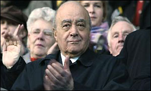 Mohammed Al Fayed claps Fulham's goal