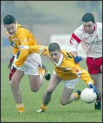 Action from the Dr McKenna Cup quarter-final between Tyrone and Antrim at Coalisland