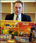 Lego lawyer Henrik Jacobsen displays counterfeit products 