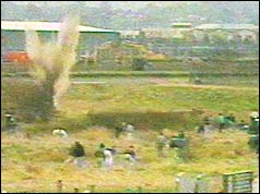 Scene from attack in graveyard
