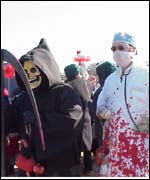 Demonstrator dressed as death and doctor at anti abortion rally in DC