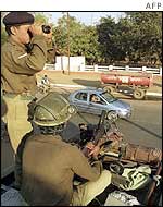 Indian soldiers on patrol in Delhi
