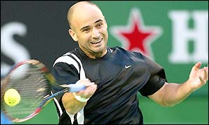 Number two seed Andre Agassi hits a forehand winner