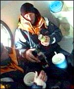 Kingfisher 2 crew members eat down below