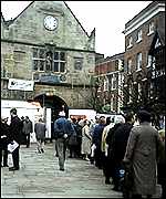 Visitors outside the Old Market Hall