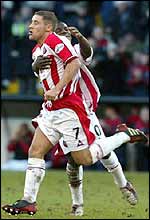 Sheffield United's Michael Brown celebrates his first goal