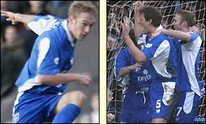 Paul Connor and Gareth Griffiths score for Rochdale against Coventry