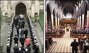 The funeral cortege moves inside the cathedral