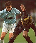 Taribo West in action in the Uefa Cup final