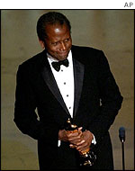 Sidney Poitier receiving an honorary Oscar in 2002