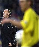 West brom manager Gary Megson shouts instructions at Vicarage Road