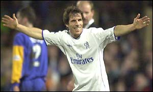 Gianfranco Zola of Chelsea celebrates his goal against Shrewsbury
