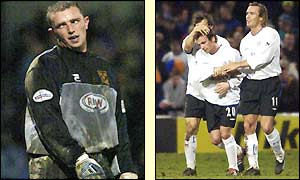 Ian Dunbavin looks dejected as Chelsea players congratulate Jody Morris