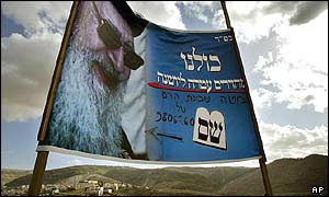 Banner for ultra-Orthodox Shas leader near the West Bank settlement of Gush Etzion 