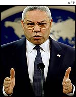 US Secretary of State Colin Powell addresses reporters after the Iraq inspectors' report