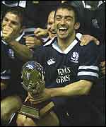 Scotland skipper Bryan Redpath and his players celebrate beating South Africa