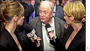 Tommy Lapid interviewed by TV reporters after his party's result