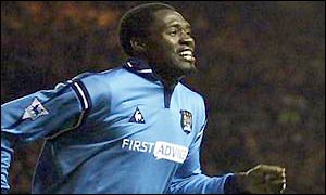 Marc-Vivien Foe celebrates