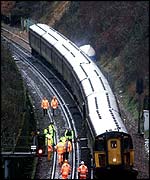Derailed train in Surrey