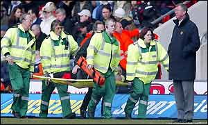 Fabien Barthez is forced off injured