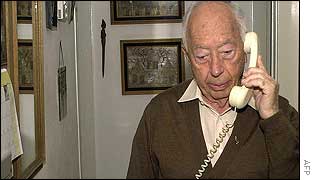 Ilan Ramon's father, Eliezer Wolferman, speaks on the phone