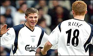 Steven Gerrard celebrates his goal